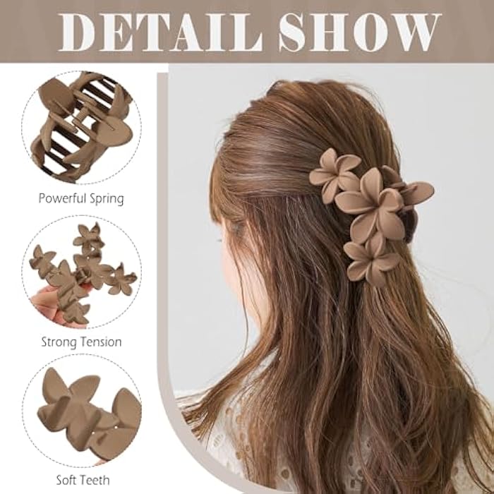 Auseibeely 6 Pcs Large Flower Claw Clips for Women – Hawaiian Plumeria Hair Accessories, Cute Claw Clips for Thick Hair, Decorative Summer Beach Hair Accessories, Ideal for Christmas Gifts - Image 3
